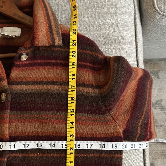 VINTAGE Autumnal Burgundy Orange Lambswool Striped Cardigan - Picture 8 of 8
